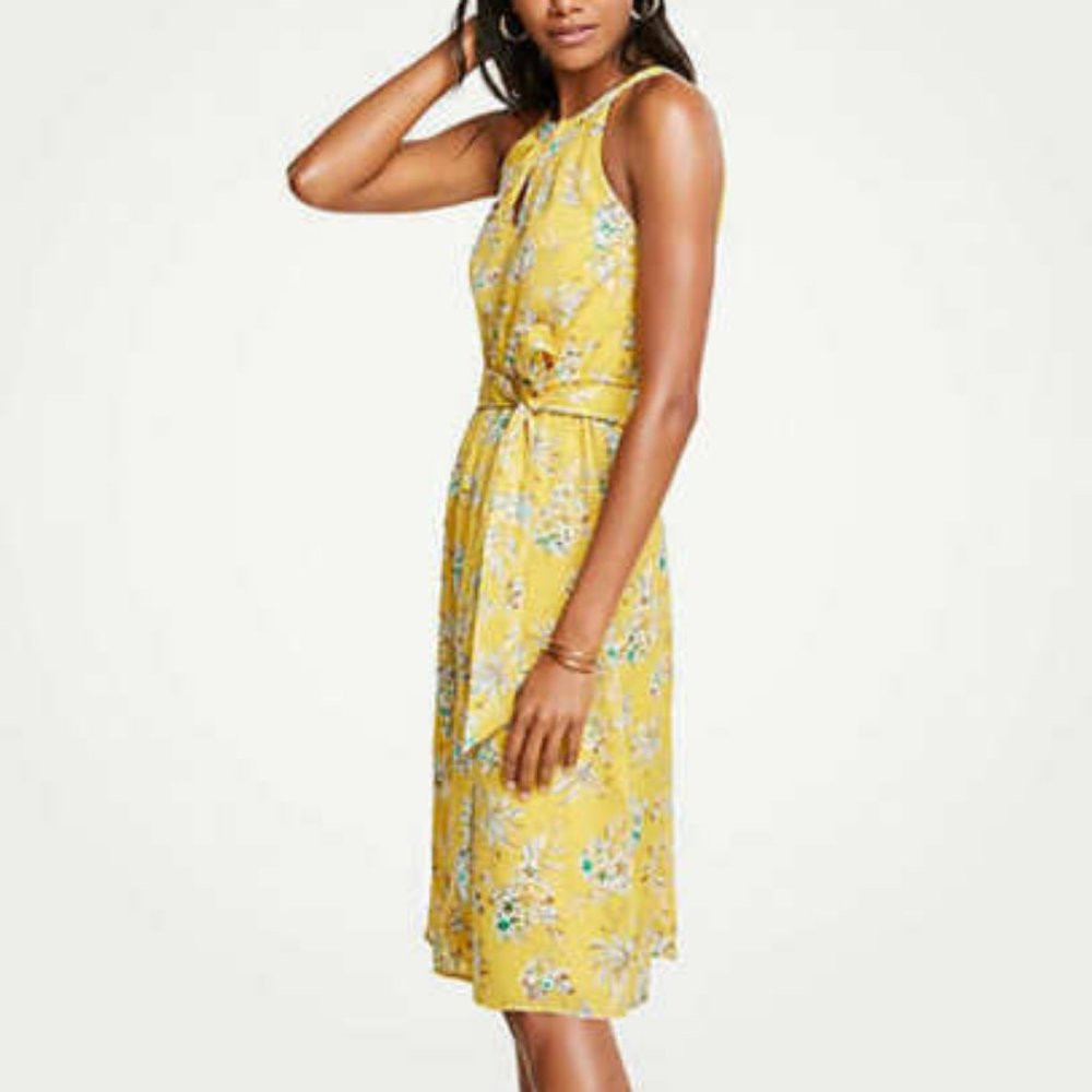 Ann Taylor  Tropical Toile Halter Tie Waist Flare